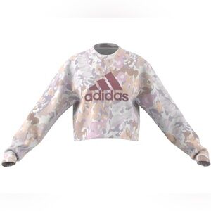 Adidas graphic knit cropped cotton blend sweatshirt in pink & white camo Large